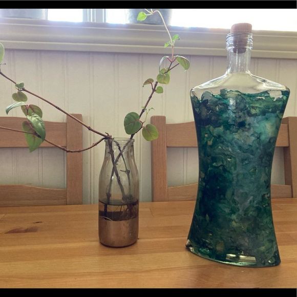 Artisan Other - New Hand Painted Vintage Bottle Colorful Alcohol Ink